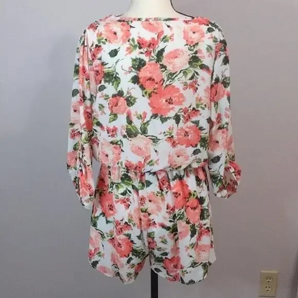 Melina Pink and Green Floral Garden Romper - Picture 5 of 6